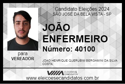 Candidato JOÃO ENFERMEIRO 2024 - SÃO JOSÉ DA BELA VISTA - Eleições