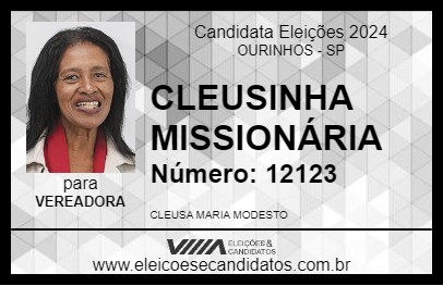 Candidato CLEUSINHA MISSIONÁRIA 2024 - OURINHOS - Eleições