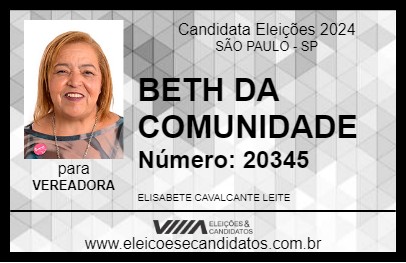 Candidato BETH DA COMUNIDADE 2024 - SÃO PAULO - Eleições