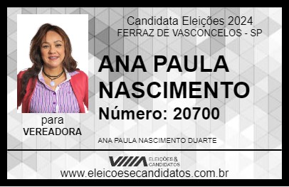 Candidato ANA PAULA NASCIMENTO 2024 - FERRAZ DE VASCONCELOS - Eleições