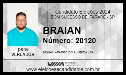 Candidato BRAIAN 2024 - BOM SUCESSO DE ITARARÉ - Eleições