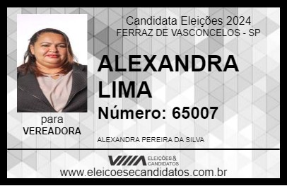 Candidato ALEXANDRA LIMA 2024 - FERRAZ DE VASCONCELOS - Eleições