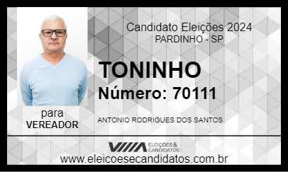 Candidato TONINHO 2024 - PARDINHO - Eleições