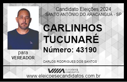 Candidato CARLINHOS TUCUNARÉ 2024 - SANTO ANTÔNIO DO ARACANGUÁ - Eleições