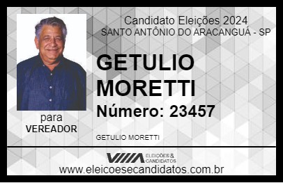 Candidato GETULIO MORETTI 2024 - SANTO ANTÔNIO DO ARACANGUÁ - Eleições