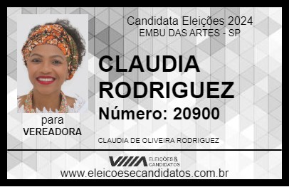 Candidato CLAUDIA RODRIGUEZ 2024 - EMBU DAS ARTES - Eleições