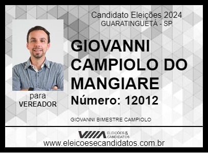 Candidato GIOVANNI CAMPIOLO DO MANGIARE 2024 - GUARATINGUETÁ - Eleições