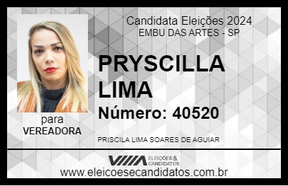 Candidato PRYSCILLA LIMA 2024 - EMBU DAS ARTES - Eleições