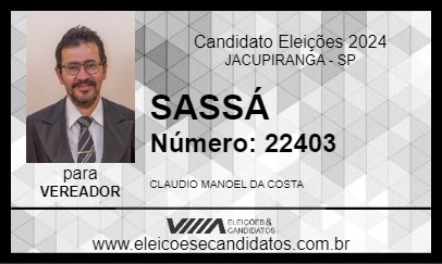 Candidato SASSÁ 2024 - JACUPIRANGA - Eleições