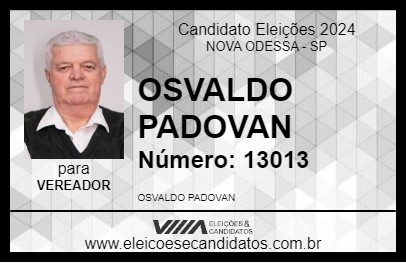 Candidato OSVALDO PADOVAN 2024 - NOVA ODESSA - Eleições