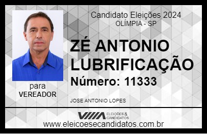 Candidato ZÉ ANTONIO LUBRIFICAÇÃO 2024 - OLÍMPIA - Eleições