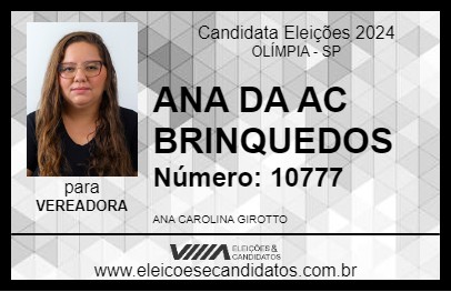 Candidato ANA DA AC BRINQUEDOS 2024 - OLÍMPIA - Eleições