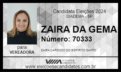 Candidato ZAIRA DA GEMA 2024 - DIADEMA - Eleições