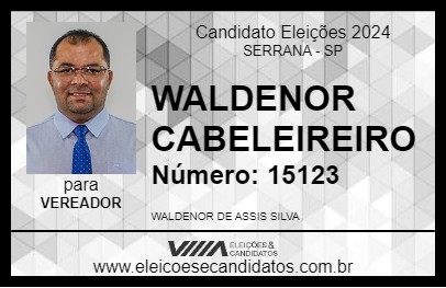 Candidato WALDENOR CABELEIREIRO 2024 - SERRANA - Eleições