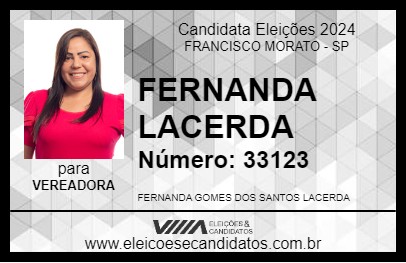 Candidato FERNANDA LACERDA 2024 - FRANCISCO MORATO - Eleições