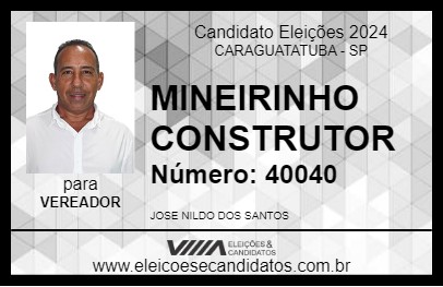 Candidato MINEIRINHO CONSTRUTOR 2024 - CARAGUATATUBA - Eleições