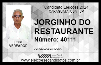 Candidato JORGINHO DO RESTAURANTE 2024 - CARAGUATATUBA - Eleições