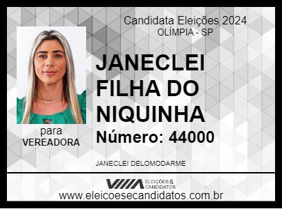 Candidato JANECLEI FILHA DO NIQUINHA 2024 - OLÍMPIA - Eleições