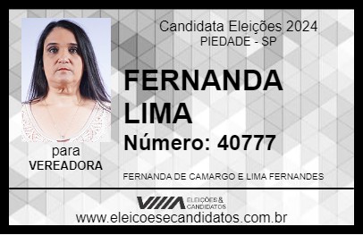 Candidato FERNANDA LIMA 2024 - PIEDADE - Eleições