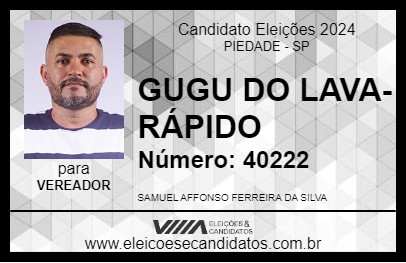 Candidato GUGU DO LAVA-RÁPIDO 2024 - PIEDADE - Eleições