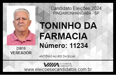 Candidato TONINHO DA FARMACIA 2024 - PINDAMONHANGABA - Eleições