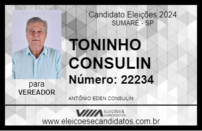 Candidato TONINHO CONSULIN 2024 - SUMARÉ - Eleições