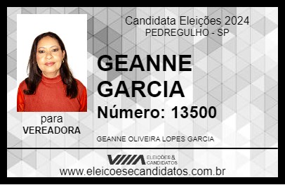 Candidato GEANNE GARCIA 2024 - PEDREGULHO - Eleições