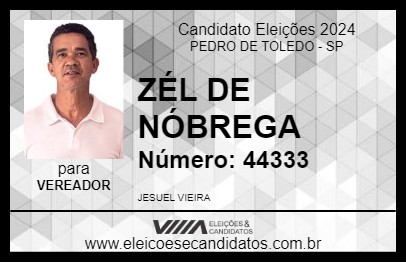 Candidato ZÉL DE NÓBREGA 2024 - PEDRO DE TOLEDO - Eleições