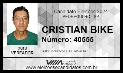 Candidato CRISTIAN BIKE 2024 - PEDREGULHO - Eleições