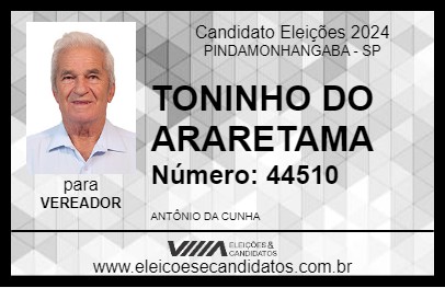 Candidato TONINHO DO ARARETAMA 2024 - PINDAMONHANGABA - Eleições