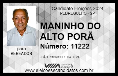 Candidato MANINHO DO ALTO PORÃ 2024 - PEDREGULHO - Eleições