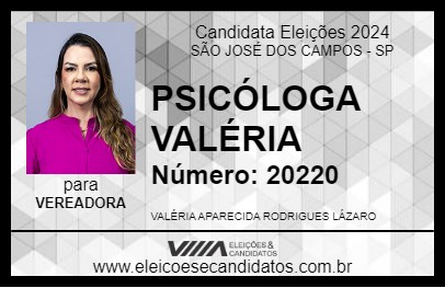 Candidato PSICÓLOGA VALÉRIA 2024 - SÃO JOSÉ DOS CAMPOS - Eleições