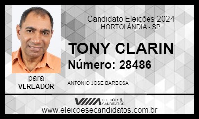 Candidato TONY CLARIN 2024 - HORTOLÂNDIA - Eleições