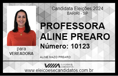 Candidato PROFESSORA ALINE PREARO 2024 - BARIRI - Eleições