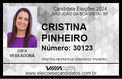 Candidato CRISTINA PINHEIRO 2024 - SÃO JOÃO DA BOA VISTA - Eleições