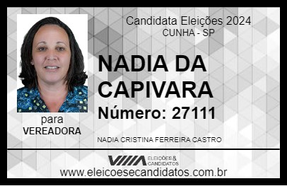 Candidato NADIA DA CAPIVARA 2024 - CUNHA - Eleições