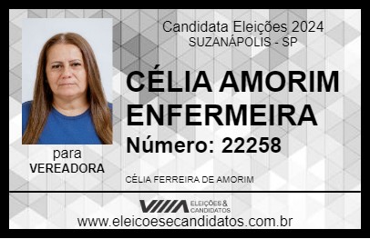 Candidato CÉLIA AMORIM ENFERMEIRA 2024 - SUZANÁPOLIS - Eleições