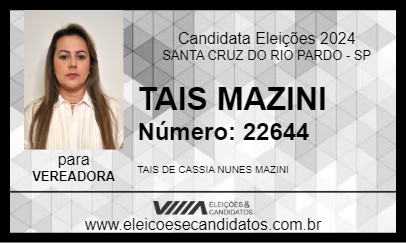 Candidato TAIS MAZINI 2024 - SANTA CRUZ DO RIO PARDO - Eleições