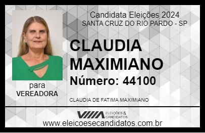 Candidato CLAUDIA MAXIMIANO 2024 - SANTA CRUZ DO RIO PARDO - Eleições