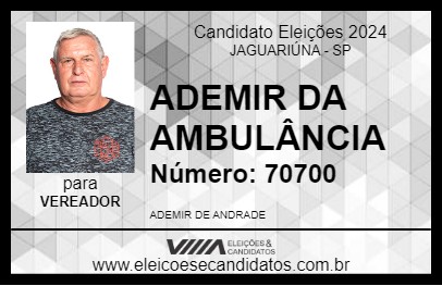 Candidato ADEMIR DA AMBULÂNCIA 2024 - JAGUARIÚNA - Eleições