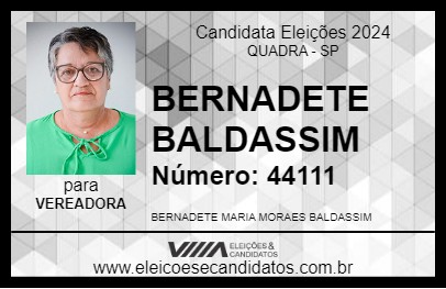 Candidato BERNADETE BALDASSIM 2024 - QUADRA - Eleições