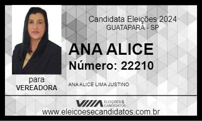 Candidato ANA ALICE 2024 - GUATAPARÁ - Eleições