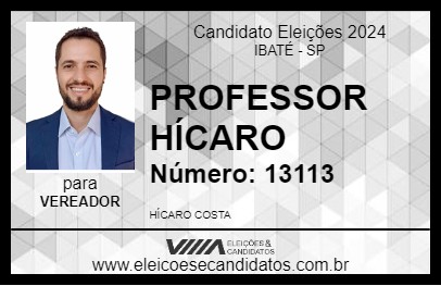 Candidato PROFESSOR HÍCARO 2024 - IBATÉ - Eleições