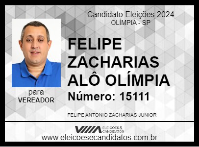 Candidato FELIPE ZACHARIAS ALÔ OLÍMPIA 2024 - OLÍMPIA - Eleições