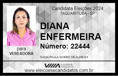 Candidato DIANA ENFERMEIRA 2024 - TAQUARITUBA - Eleições