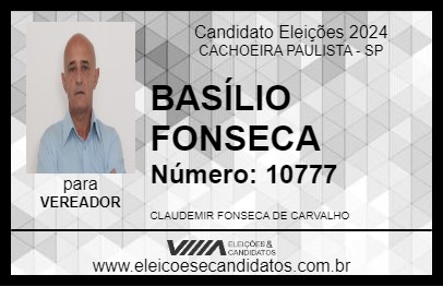 Candidato BASÍLIO FONSECA 2024 - CACHOEIRA PAULISTA - Eleições