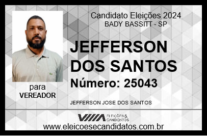 Candidato JEFFERSON DOS SANTOS 2024 - BADY BASSITT - Eleições