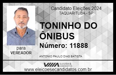 Candidato TONINHO DO ÔNIBUS 2024 - TAQUARITUBA - Eleições