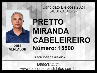 Candidato PRETTO MIRANDA CABELEIREIRO 2024 - JABOTICABAL - Eleições