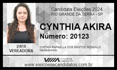 Candidato CYNTHIA AKIRA 2024 - RIO GRANDE DA SERRA - Eleições